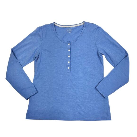 L.L. BEAN Long Sleeve Henley Top Women L Sky Blue Textured Outdoor Cottage Fairy - Picture 2 of 8